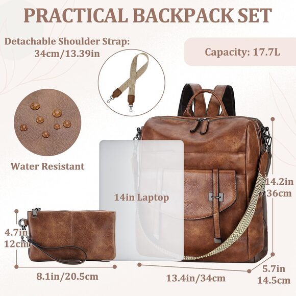 6259 Backpack Purse Set ,Vegan Leather Fashion Convertible Shoulder Bag main image 7